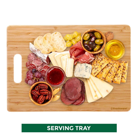 Charcuterie on wood serving tray, Bamboo Cutting Board Set of 3 for Kitchen, Knife Friendly Food Grade Chopping Boards