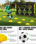 Child playing with Two 6x4 Ft Portable Soccer Goals For Backyard Play With Detachable Scoring Target, Ball And Pump Included