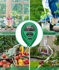 3 In 1 Soil Moisture Meter And pH Tester With Light Sensor for garden, farm, lawn, indoor and outdoor use, shown in various settings