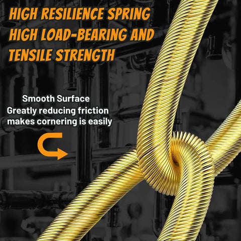 Coiled metal wire demonstrating resilience and tensile strength of Pro Grade 40 Foot Heavy Duty Fish Tape Cable Puller Kit With Pulley And Tape Fastener For Easy Wire Runs Through Conduits One Sixth Inch Automotive Wire Guide Tool For Electricians And DIYers, smooth surface for reduced friction.
