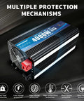 Heavy Duty 4000W Sump Pump Backup Battery System With Pure Sine Wave Output showing inverter and protection features.