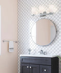 Three Light Slick Satin Nickel Bathroom Light Fixture With Frosted Glass Shades Dimmable Vanity Lighting For Bathrooms Built To Last Rustproof Design Mount Up Or Down Ideal For Hallways Bedrooms Or Powder Rooms above mirror