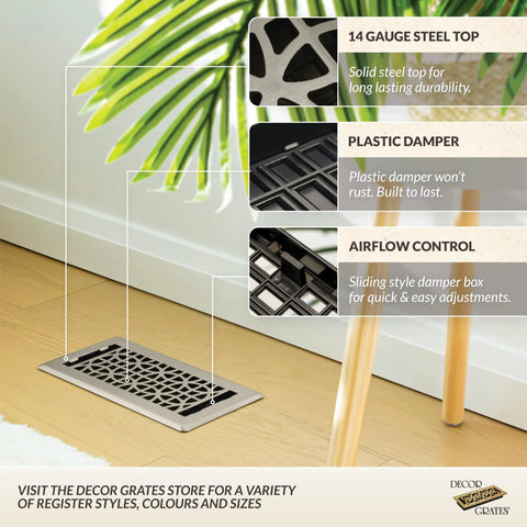 Eclipse Plated Floor Register 4 Inch By 10 Inch Brushed Nickel Drop In Vent Grate With Easy No Tools Installation Durable Steel Plate Rust Resistant Damper Box Made From Recycled Polystyrene High Flow Air Control