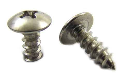 Close-up of Size 10 X 3/4 Inch Truss Head Phillips Wood Screws made of 304 stainless steel, ideal for heavy-duty carpentry.
