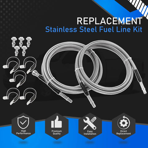Rugged Stainless Steel Fuel Line Kit With Flexible Braided Lines For 2004-2010 Chevy Silverado and GMC Sierra shown with accessories