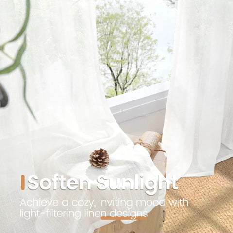 White Linen Semi Sheer Curtain Panels Cozy Two Pack 84 Inch Length Rod Pocket Light Filtering Drapes for a window view