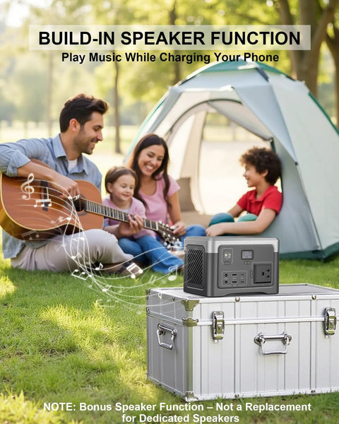Go-To 192Wh Portable Power Station with AC Outlet and 100W Continuous Power 200W Surge LiFePO4 Battery beside camping family