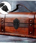Retro Toggle Latch Set 8 Pcs Metal Duckbilled Hasp Locks on a vintage suitcase, black stainless steel latch detail