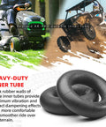 Heavy Duty 13x6.50-6 Inner Tube With TR-13 Straight Valve For Razor Dirt Quad ATV Golf Cart Riding Mower Tractor Trailer Snow Blower Wheelbarrow And More 4 Pack displayed with a riding mower and ATV