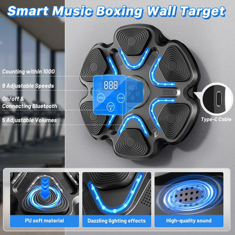 Dope Music Boxing Machine With Bluetooth Punching Trainer For Home Gym Wall Mounted LED Target 9 Speed Modes Boxing Gloves Included Kid And Adult Fitness Workout Station For Teens And Adults