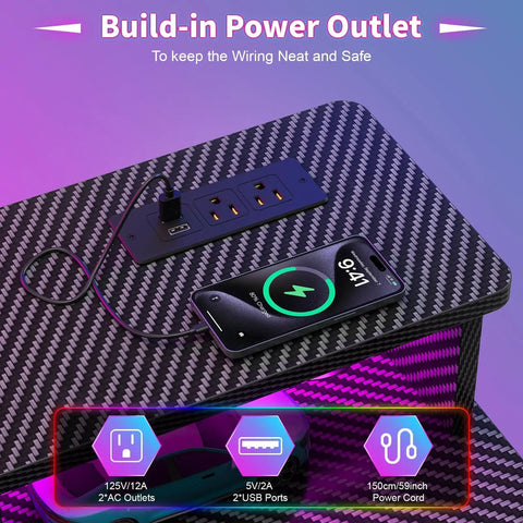 Build-in power outlet for Level Up Your Gaming Space With This Electric Standing Desk That Offers Smooth Height Adjustment Customizable Rgb Lighting And Fast Usb Charging For Cool Setups.