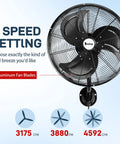 18 Inch Wall Mount Oscillating Fan With Aluminum Blades, High Velocity Airflow Up To 4592 CFM, 3 Speed Settings Display