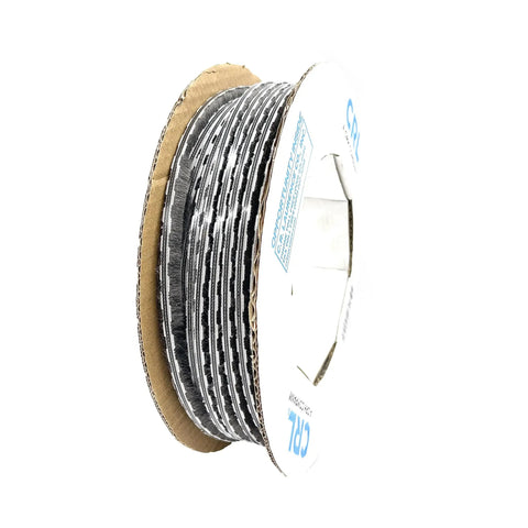 Alt Tag: 100 Ft Roll Zipper Pile Weatherstrip With 0.250 Inch Pile Height And 0.187 Inch Backing Gray on a cardboard spool