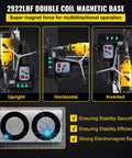 2922LBF Double Coil Magnetic Base displayed in upright, horizontal, and inverted positions for 750W Magnetic Drill Press With Stepless Speed Control Multifunctional Bench Drilling Machine Dustproof Cooling Hole For Tough Job Sites Powerful Motor Max Boring Depth And Diameter Reliable Performance.