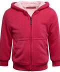 Girls Cozy Soft Fleece Sherpa Lined Zip Up Hoodie For School And Play, Size 5-6, vibrant fuchsia pink front view