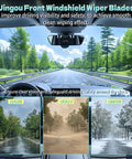 Premium Front Windshield Wiper Blades 26 Inch And 16 Inch Fit 2009 To 2018 Toyota Corolla And 2013 To 2021 Toyota Rav4 in action during rain, dust, and snow.