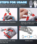 Instructions for using Hog Ring Pliers Kit With 360 Pcs Steel Rings 1/2 Inch 3/4 Inch 3/8 Inch And Anti Cutting Gloves