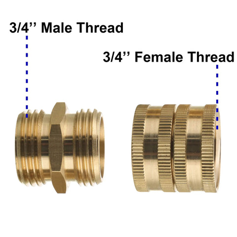 3/4 Inch Brass Garden Hose Adapters Set, 4 Pack With Double Male And Double Female Couplers, Includes Male To Male And Female