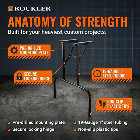 Rock Solid Steel Folding Banquet Legs Set Of 2 In Sleek Black Finish Hella Tough To Anchor Your Custom Diy Table Layouts At Parties Or Backyard Chills Absolutely No Sweat, showcasing pre-drilled mounting plate and locking hinge.