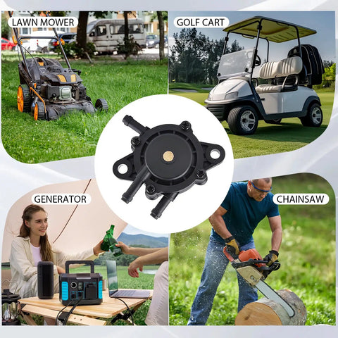 Direct Fit Straight Swap Boss Grade Fuel Pump Kit With Built In Filter And Oil Gauge Line For Briggs Stratton Kohler 17Hp To 25Hp Lawn Mowers And Golf Carts, featured with a mower, golf cart, generator, and chainsaw.