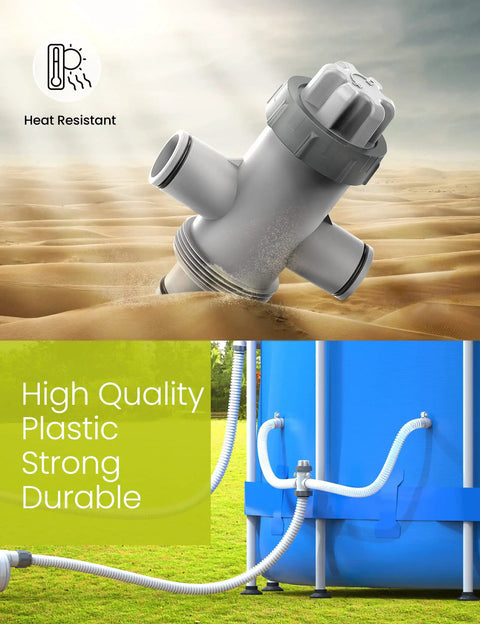 Split Pool Plunger Valve For Pool Filter Circulation Systems With Dual Hose Fittings Fits 1.25 Inch And 1.5 Inch Hoses Vacuum Ready Easy Flow Control And Quick Connect With Other Pool Fittings And Adapters For A Flexible DIY Setup, heat resistant plastic valve with hoses