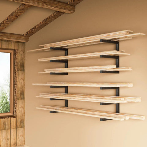 Beefy Wood Organizer And Lumber Storage Rack Wall Mount Heavy Duty Metal Shelf Six Levels Holds Up To 1200 Lbs Indoor Outdoor