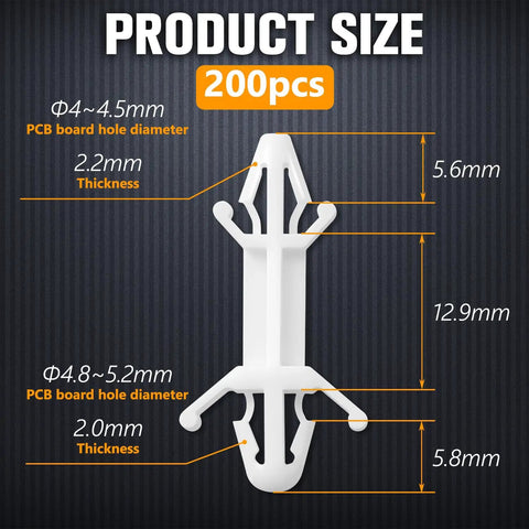 200 Piece Rock Solid Nylon Pcb Standoffs Featuring Double Head Push In Clips For Bulletproof Electronic Insulation And Dead Reliable Motherboard Mounting Brackets Slick Tech Setup Twelve Point Nine Mm size reference image.