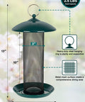 Outdoor Finch Bird Feeder With 2.5 Pound Capacity Squirrel Proof Metal Mesh Tube Hanging Feeder For Thistle And Nyjer Seed Green