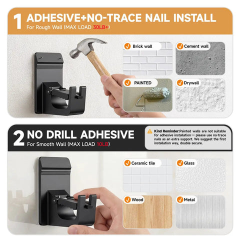 Heavy Duty No Drill Curtain Rod Brackets With Super Tight Adhesive And Clear Pins, 30 Pound Weight Capacity Damage Free Curtain Holders No Drama Setup For Rentals And Homes 4 Pack