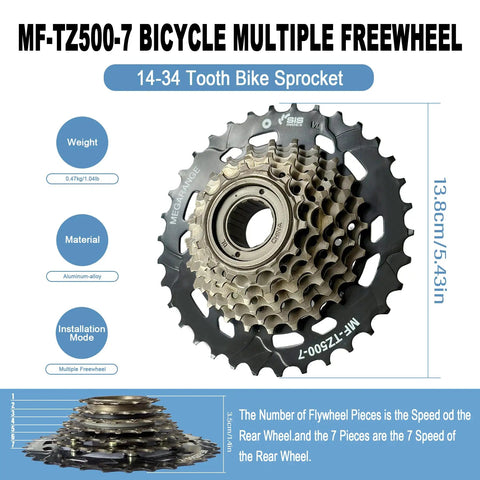 7 Speed Bicycle Freewheel 14 To 34T Replacement Part For Multispeed Bikes With Smooth Quiet Rotation And Easy Install