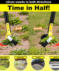 Stainless Steel Stirrup Weeder Hoe With Sharp Push Pull Blade slicing weeds on mulch and gravel paths for easy gardening