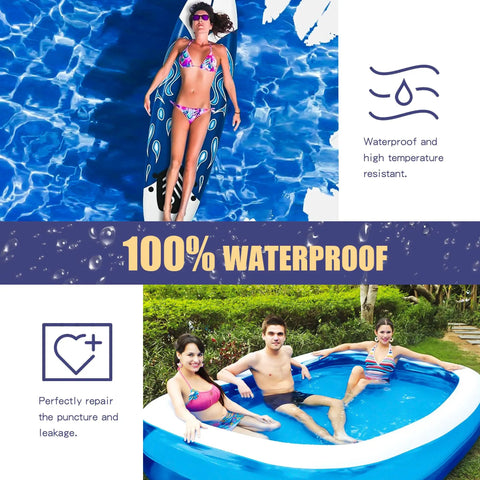 Workhorse Inflatable Patch Repair Kit Waterproof TPU Pool Repair Tape seen in use with pool and inflatable float, waterproof.