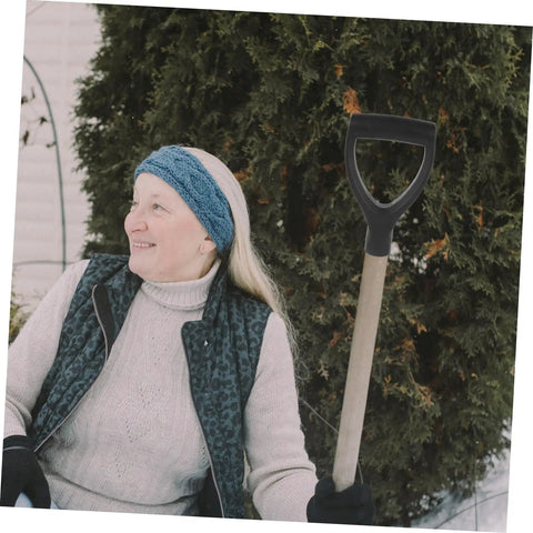 Woman holding D Shaped Ergonomic Garden Shovel Handle Replacement with Comfortable Grip for Digging and Yard Work, black plastic