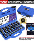 Heavy Duty Screw Extractor Set For Damaged Screws And Stripped Bolts 25 Piece CR MO MultiSpline EZ Out Style Remover kit open