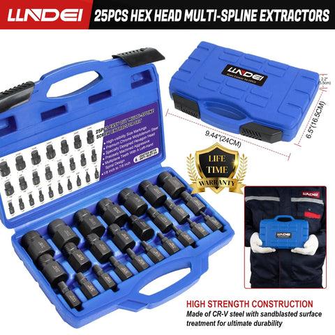 Heavy Duty Screw Extractor Set For Damaged Screws And Stripped Bolts 25 Piece CR MO MultiSpline EZ Out Style Remover kit open