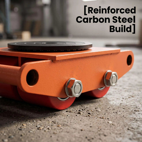 Heavy Duty Machinery Dolly For Industrial Equipment, Reinforced Carbon Steel Cart With 360 Degree Swivel And Four Large Casters, close-up on concrete