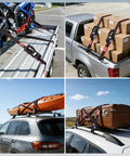 4 Pack Heavy Duty Ratchet Tie Down Straps 1 Inch X 12 Foot 1500 Lbs Breaking Point securing motorcycle and cargo in truck bed.