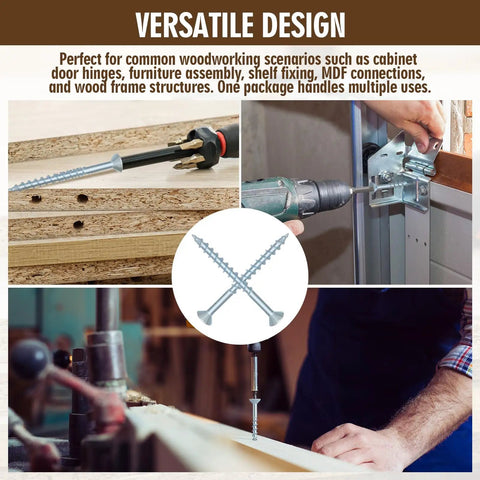 Tough As Nails Flat Head Zinc Coated Steel Screws For Particle Board And Cabinet Hinges used in furniture assembly and cabinet hinges.