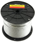 Vinyl Coated Aircraft Cable Wire Rope 250 Ft on Plastic Reel 3/16 to 1/4 Inch Galvanized 4200 Lbs Breaking Strength
