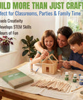 Family engaging in crafts with Totally Splinter Free Popsicle Sticks Bulk Pack Of 300 Natural Wood Craft Sticks 4.5 Inches Long.