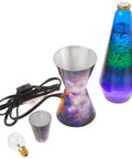 Colormax 14.5 Inch Galaxy Motion Lamp with Silver Glitter Liquid and Clear Fluid Tri Color Globe Galaxy Base, disassembled view.