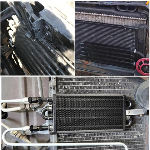 High Performance Aluminum Transmission Oil Cooler Kit With 5 Sixteenth Inch Tubing And Hose Mounts Black 4 Pass Radiator