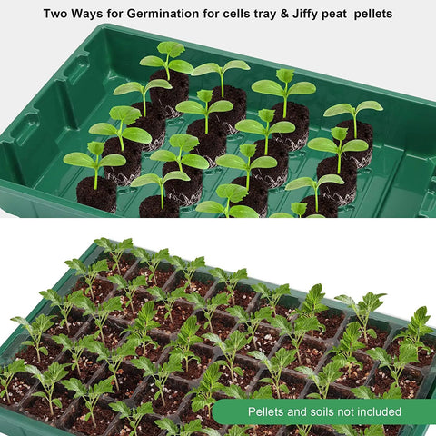Seed Starter Tray 5 Pack Seedling Propagator Kit With Humidity Vented Domes and Base for Seed Starting showcasing seedlings growth.