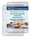 Heavy Duty Stainless Steel Cooling Racks Set Of 2 For Half Sheet Pans, Oven Safe And Dishwasher Safe, in packaging with muffins