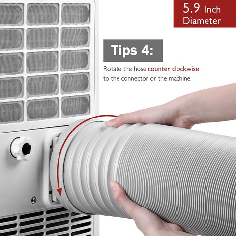 Portable Air Conditioner Exhaust Hose 5.9 Inch Outer Diameter, counterclockwise threading installation on AC unit, 78 Inch Length