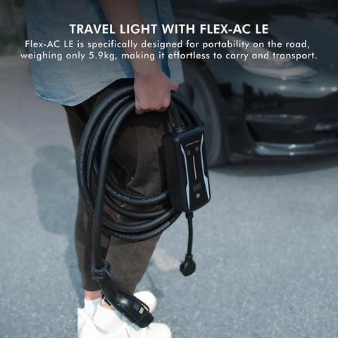 Person holding Plug-And-Play Portable Level 2 EV Charger, 8-40 Amp Adjustable with NEMA 14-50 and NEMA 5-15 outlets