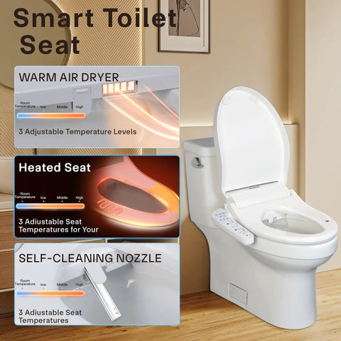 Heavy Duty Smart Bidet Toilet Seat With Dual Control Side Panel And Wireless Remote Heated Wash Self Cleaning Adjustable Temp No Sweat Setup For Big Time Bathroom Comfort with air dryer and heated features