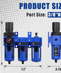 Three Eighths Inch NPT All In One Heavy Duty Compressed Air Filter Regulator Lubricator Combo Water And Oil Trap Separator