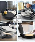 Starblue 10 Inch Electric Roti Maker With Non Stick Plates And Removable Handle Plus Free Roti Warmer Automatic Chapati Machine For Fluffy Indian Bread Tortillas And Parathas Easy Cleanup with dough ball and cooked chapati view.