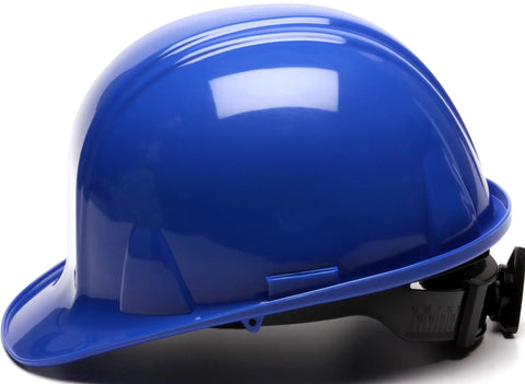 Blue Hard Hat With 4 Point Ratchet Suspension And Rain Trough Low Profile Safety Cap For The Worksite Comfort Adjustable One Size Polyethylene Construction Helmet